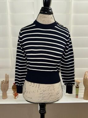 Ami Alexandre Mattiussi Sailor Stripes Cropped Sweater NAUTIC BLUE NAT